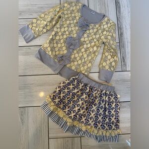 Boutique 9 Girls Yellow and Gray Lace Top with Patterned Skirt